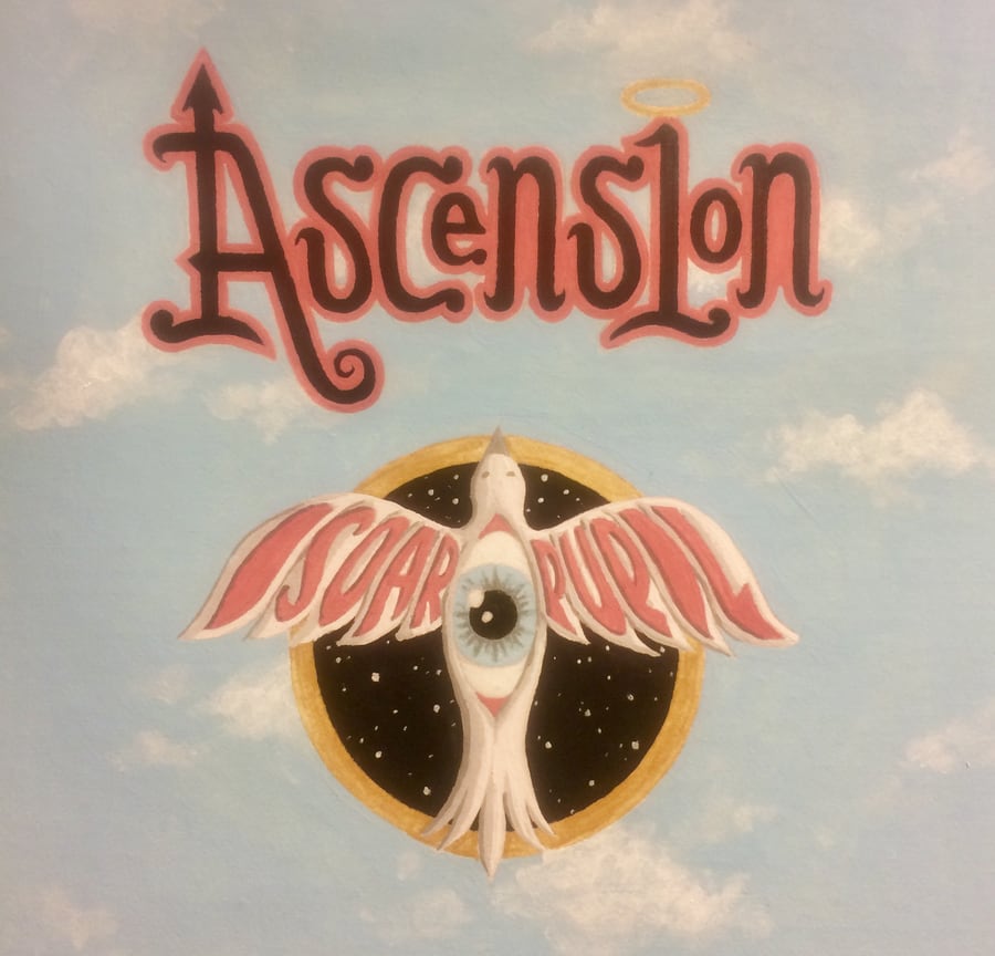 Ascension cover. Hand-lettered Ascension title above a winged eye in a starry circle.
